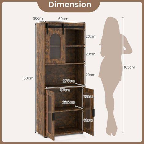 Meuble de salle de bain de style champêtre avec porte coulissante et compartiment ouvert, 60 x 30 x 150 cm - café (1/5)