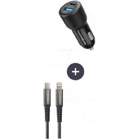 Charger + cable pack - THOMSON - 60 W car charger - C to L 5A cable - Length 1.5 m (1/2)
