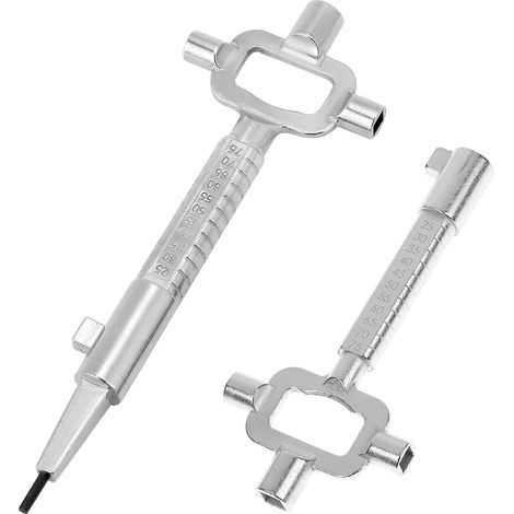 2 Pièces Clef Passe Partout Universelles, en Alliage de Zinc, avec Échelle de Mesure Clé de Chantier, pour Serrures à Mortaiser, Clé D'armoire Électrique, Décapsuleur (Argent) (Argent) (1/5)