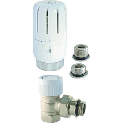 Robinet thermostatique équerre universel 3/8" ou 1/2", compatible avec têtes M30x1,5, réglage précis de 6°C à 28°C, installation facile, étanchéité garantie (1/2)