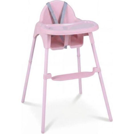 Chaise haute bébé 4 en 1, 2 hauteurs, double plateau amovible, harnais 5 points, de 6 à 38 mois, rose (1/5)
