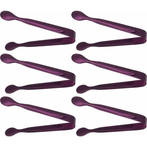 Pinces à glaçons en acier inoxydable, pinces de service, pinces à griller, pinces de cuisine, pinces à sucre, pinces à aliments et à gâteaux pour la maison et le bar, lot de 6 (violet) (1/4)