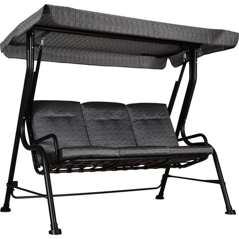 Balancelle de Jardin 3 Places Grand Confort Toit Inclinaison réglable épais Coussins Amovibles Polyester Acier époxy Gris noir (1/5)
