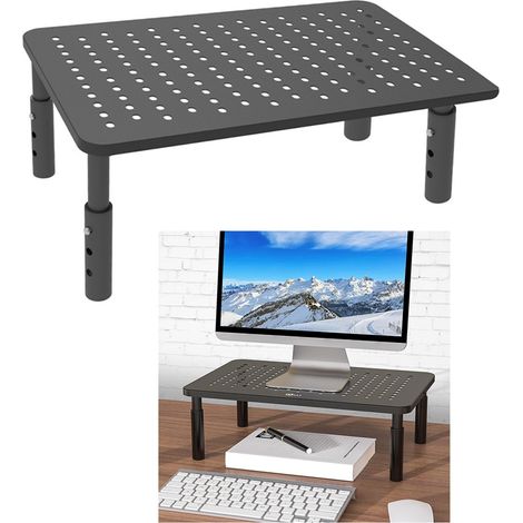 Support PC portable Bureau Réhausseur Métal 850g Iron 37x24cm Gris Noir 1pc (1/5)
