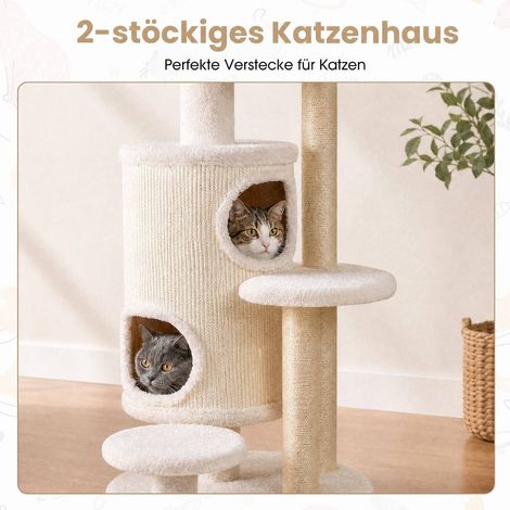 150 cm White Cat Tree with 6 Levels and 2 Caves (1/5)