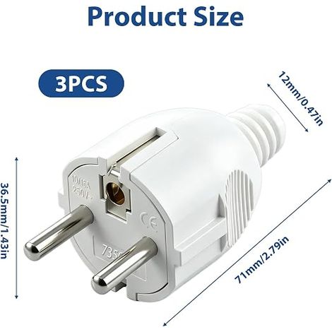 Fiches Mâles Prise Électrique 250V 16A avec Protection Anti‑Coude (1/4)