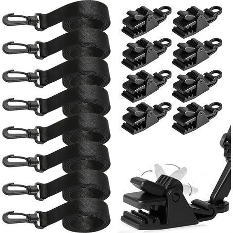 Lot de 8 enrouleurs de piscine - Bandes de maintien pour film solaire de piscine - Sangles de serrage avec cliquet - Bandes de fixation - Pour bâches de piscine - Noir (1/5)