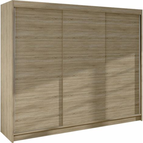 Armario Closico 159, Roble Sonoma, 215x200x58cm, Puertas de armario: Correderas, Número de estantes: 9