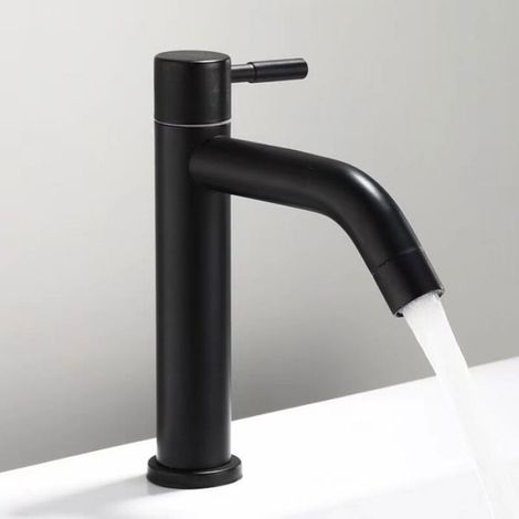 Robinet Eau Froide - Métal Noir - Pour WC Et Salle De Bain - Bulleur Rechange Inclus - 1 Pièce (1/4)