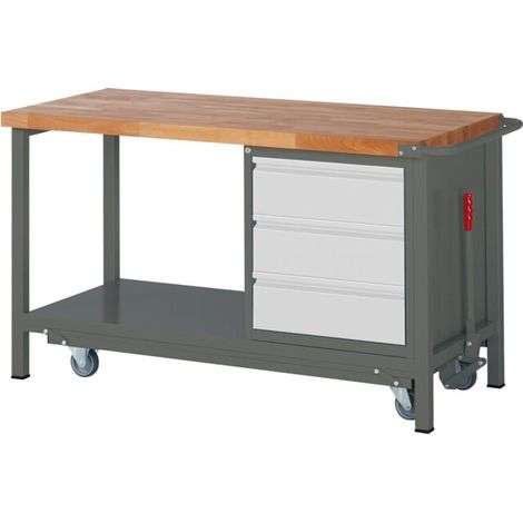 Etabli STIER Premium avec châssis roulant abaissable et 3 tiroirs, lxPxH 1 500x700x880 mm (1/4)