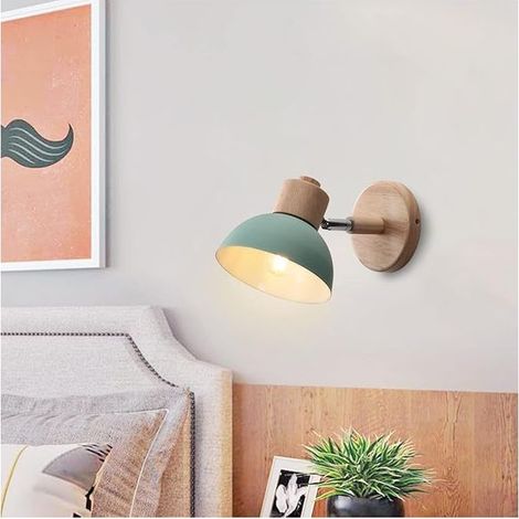 Aplique de pared industrial vintage verde de 15 cm - Juego de 2 - Lámpara de pared ajustable de madera y metal - Elegante decoración de pared, casquillo E27, ideal para salón, dormitorio, pasillo o re (1/5)