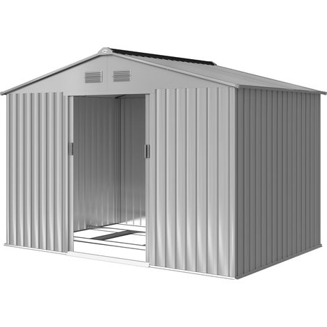 Cobertizo jardín extérieur 4,9 m² 277x195x192 cm puerta corredera ventilación kit fundación gris (1/5)