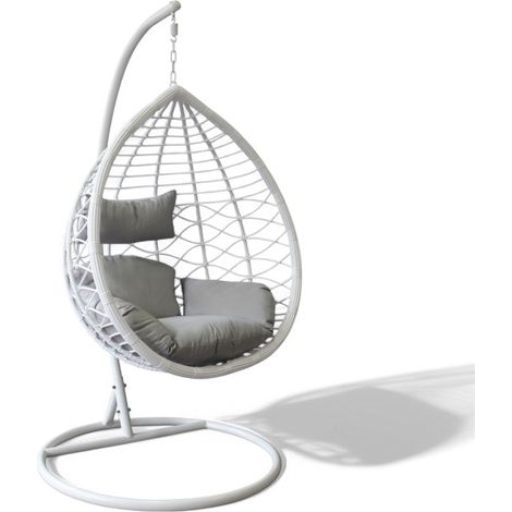 Dondolo da giardino in metallo tortora opaco con seduta in wicker grigio bianco naturale e cuscino poliestere elegante resistente (1/5)