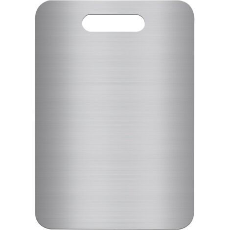 Planche à découper argentée en acier inoxydable, 34 x 23 cm, idéale pour la viande, le pain et les légumes. Durable et hygiénique. (1/5)