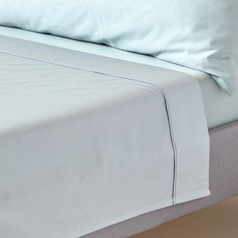 HOMESCAPES Drap plat uni 100% coton égyptien Bio 400 fils coloris bleu givré 180 x 290 cm (1/5)