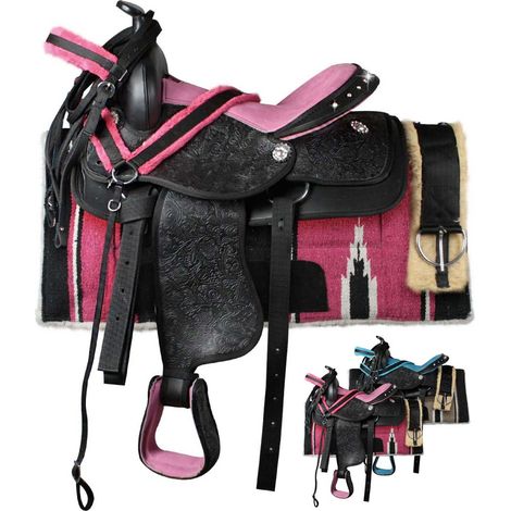 15", Turchese: Sella western modello New Gen completa di sottosella, briglia, pettorale e sottopancia