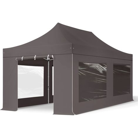 3x6m gazebo pieghevole PES 800 con laterali (finestre panoramiche), PROFESSIONAL 40mm alluminio, grigio scuro (1/5)