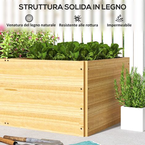 Jardinière compartimentée en bois de sapin 3 zones avec doublure géotextile en feutre, 140x60x40 cm, pour extérieur (1/5)