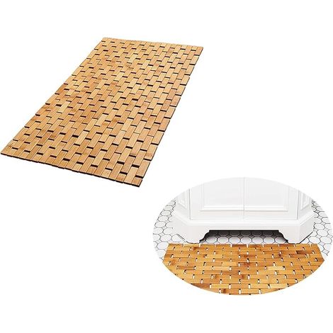 Tapis de bain bambou naturel, tapis de sol antidérapant spa cuisine, 40 x 60 cm, marron (1/5)