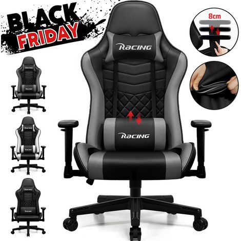 Authmic – Chaise gaming ergonomique inclinable 90° à 170° – Hauteur et coussins réglables – Confort optimal pour utilisateurs 160-190 cm – Charge max 150 kg (1/5)