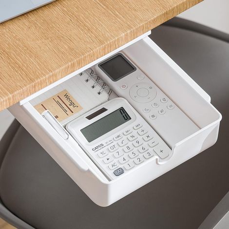 Weißer Schubladenorganizer für unter den Schreibtisch, Mini-Schubladenbox, selbstklebender Schreibtisch-Schubladenorganizer, versteckte Schubladenbox (1/3)