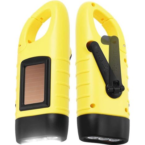 Lampe torche d'urgence LED rechargeable à énergie solaire et à manivelle (1 unité) - AquaForge