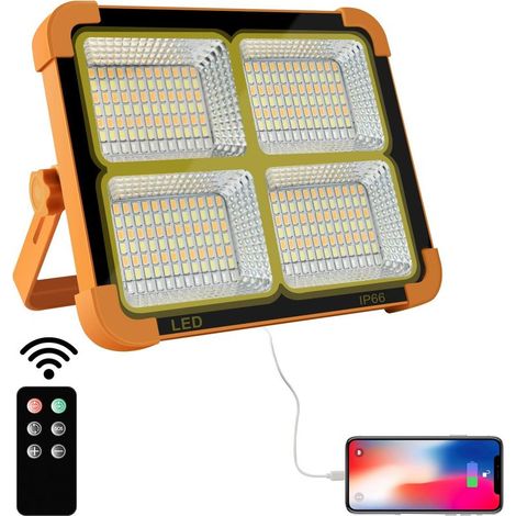 100W Projecteur LED Rechargeable 10000LM, Lumière de Travail Lanterne Portable avec Panneau Solaire, 12000mAh USB Lampe Rechargeable, pour Camping, Chantier, Garage, Atelier (1/5)