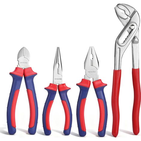 Jeu de Pinces en Acier au Carbone 4 Pièces - Pince Multiprise, Pince Universelle, Pince Coupante, Pince Bec Long pour Réparation Domestique ou Utilisation du Travail (1/5)