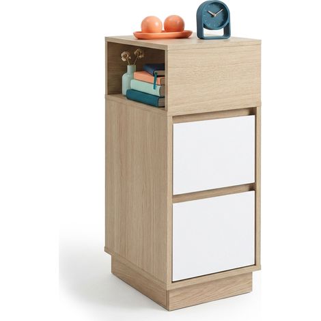 Relaxdays bedside table, 2 drawers, 1 open shelf, HxWxD: 64 x 24 x 30 cm, bedroom, natural/white (1/5)
