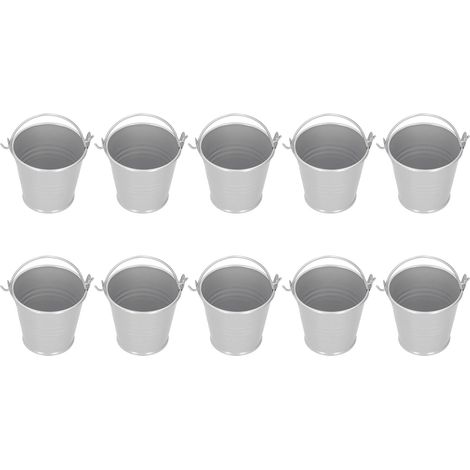 10 Pots Miniatures en Métal pour Succulentes - Seau Décoratif Argenté 4x5.5x6cm - Idéal Intérieur/Extérieur (1/5)