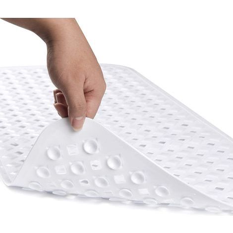 Rutschfeste Bade- und Duschmatte, 89 x 41 cm. Extra lange Badematte mit Saugnäpfen, Abflusslöchern für die Badewanne, maschinenwaschbar, BPA-, latex- und phthalatfrei. (1/5)