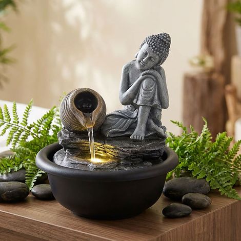 Fontana da tavolo Fontana Buddha da interno decorazione a cascata grigio LED H 19 cm