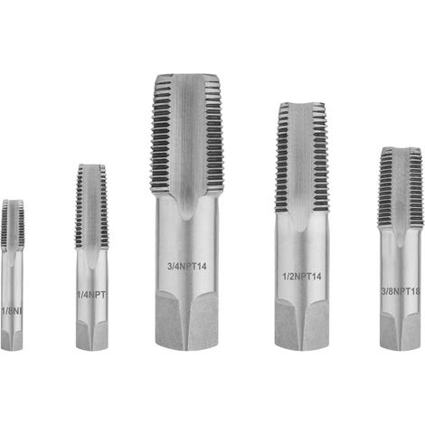 Jeu de 5 tarauds NPT 1/8" 1/4" 3/8" 1/2" 3/4", filetage interne en acier allié, outils de taraudage pour tuyaux, réparation de pas de vis abîmé ou grippé, kit de nettoyage et restauration (1/5)