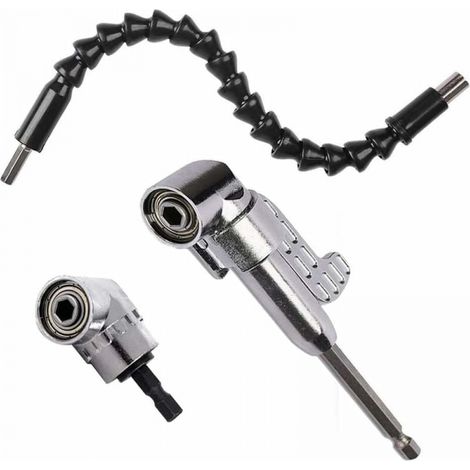 Winkelbohrer (1 kurz + 1 lang) und 1 Schraubendreher-Set mit flexibler Welle, magnetischer 105°-Schnellwechsel-Winkelaufsatz, 6-mm-auf-1/4-Zoll-Sechskantantrieb, Zubehör für elektrische Bohrmaschinen