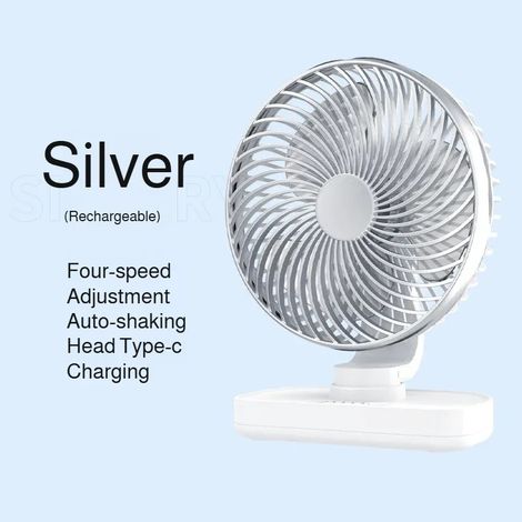 (Argent) Ventilateur de bureau portable, 4 vitesses, conception silencieuse, chargement USB. (1/5)