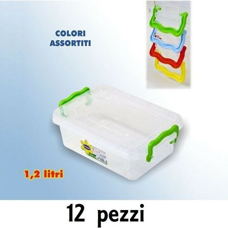 TRADE SHOP - 12 Contenitori Plastica 1 Lt Cibo Alimenti Frigorifero Rettangolari Manici -