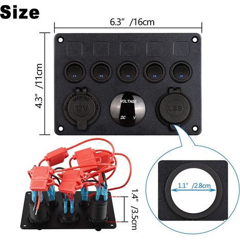 Interruttore a bilanciere di accensione marino impermeabile con voltmetro digitale e doppia presa USB per caricatore/accendisigari - ALTRO (1/3)