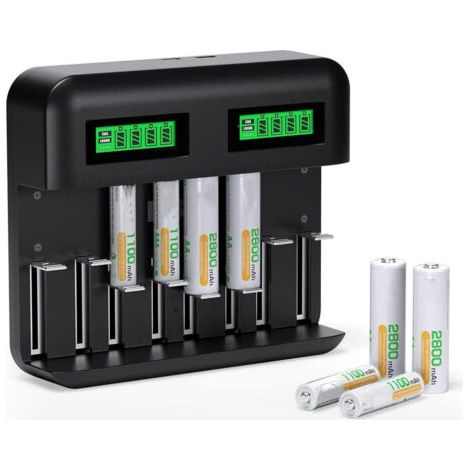 BARKBUSTERSChargeur de Piles Universel LCD, Chargeur de Piles Rechargeables pour AA/HR6, AAA/HR3, C/HR14, D/HR20 Ni-MH NiCD avec Entrée Type C/Micro USB (1/5)