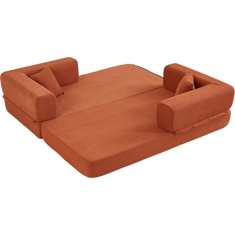 Sofá cama convertible 200x100x70 cm de pana naranja modular para salón FloraGrace (1/5)