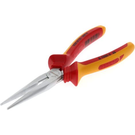 Pince à becs demi-ronds, Électronique, Becs longs, Striée, Droite, Trempée par induction, Longueur 200 mm, VDE 8132-200 H (1/5)