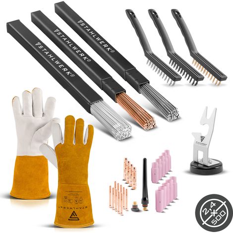 STAHLWERK WIG Set WP-26-Zubehör Halter Handschuhe Bürsten 3 x Schweißstäbe 2,4mm