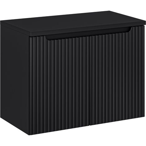 Meuble sous vasque suspendu 2 portes avec plan NOVA 80 cm Noir-Noir-Plateau Noir-Largeur 80 cm (1/5)