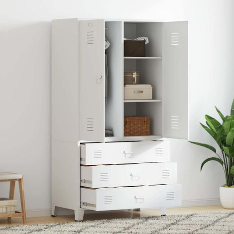 Garde-robe Meuble de Rangement - Style Contemporain Blanc 90x50x180 cm Métal BV592113 - BonneVie (1/5)