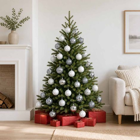 vidaXL Set di Palline di Natale 50 pz Bianco e Grigio 8 cm (1/5)