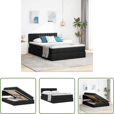 vidaXL Aufbewahrungsbett - Aufbewahrungsbett mit Matratze Schwarz 140 x 190 cm (1/5)