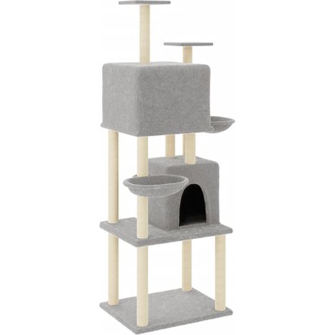 Tiragraffi per gatti Mobili per arrampicata su torre Tiragraffi piattaforma da arrampicata con tiragraffi in sisal leggero 180 cm grigio 020022594