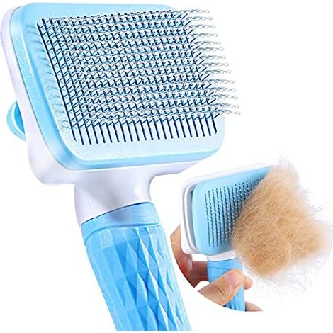 ACE2ACE Spazzola per cani e gatti, spazzola per animali a pelo lungo e corto, adatta per animali grandi, medi e piccoli, rimozione dei peli con un solo clic - Blu (1/5)