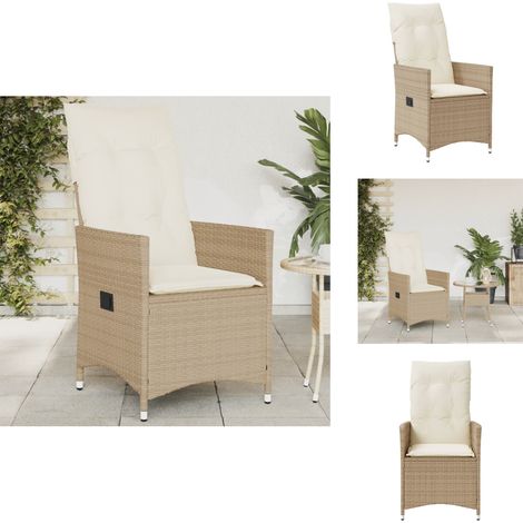 Chaise inclinable de jardin avec coussins beige résine tressée - Chaises De Jardin Inclinables - Chaises De Patio - Fauteuil De Jardin - Mobilier De Jardin - Chaise De Jardin Résistante Aux Intempérie (1/5)