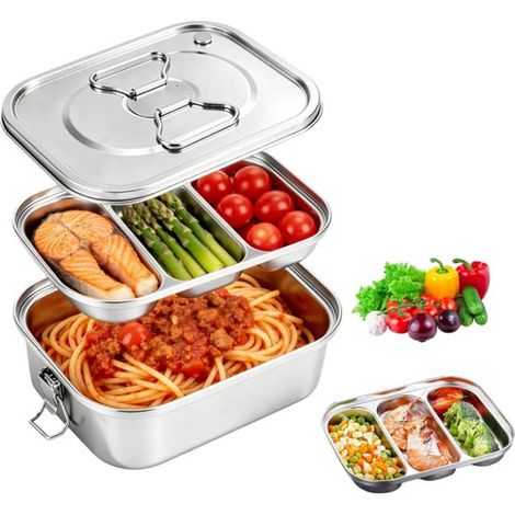 Portapranzo in acciaio inox: contenitore da picnic portatile a doppia parete in acciaio inox, ideale per picnic, scuola e lavoro. Lavabile in lavastoviglie. (1/5)