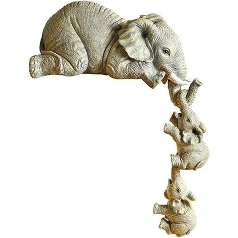 Elefantenmutter mit 2 Babys als Hängefigur, handgefertigte Deko-Tierskulptur aus Kunstharz, Elefantenskulptur für Regal, Tisch, Schreibtisch, Zuhause, Geschenkidee (1/5)